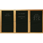 Thumbnail image #1 for AARCO Products ODC3672-3L Indoor Wall-Mounted Message Center Board, 72"W x 36"H, Oak Frame, Black Felt, 3 Swing Doors