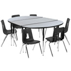 Thumbnail image #1 for Flash Furniture Emmy XU-GRP-16CH-A3048CON-48-GY-T-A-GG Adjustable-Height Oval Laminate Activity Table with 6 Stack Chairs, Gray/Black