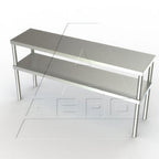 Thumbnail image #1 for AERO Manufacturing 3DO-1896 Table-Mount Double Overshelf, 96"W x 18"D x 30"H, 16-Gauge 304 Stainless Steel, Adjustable Mid-Shelf