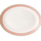 Thumbnail image #1 for Tableware Solutions USA Cosmo by Continental 50COPIN075 11-Inch Oval China Platter, Coupe Rim, White with Pink Rim Case of 12