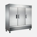 Thumbnail image #1 for Hurakan by Equip.me HKN-GXE72F3E Reach-In Freezer, 72 cu. ft., 81"W, 3 Self-Closing Solid Doors, Bottom-Mounted, Stainless Steel