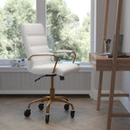 Thumbnail image #2 for Flash Furniture GO-2286M-WH-GLD-RLB-GG Mid-Back Adjustable-Height Swivel Office Chair with Bonded Leather, Padded Arms and Casters