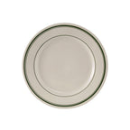 Thumbnail image #1 for Tuxton China Green Bay TGB-006 Ceramic Plate, 6-5/8" Round, Wide Rim, Rolled Edge, American White/Eggshell with Green Band Case of 3 Dozen