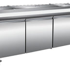 Thumbnail image #5 for Serv-Ware PP93-12-HC 94.2-Inch 3-Door 12-Pan Pizza Prep Table Refrigerator with Self-Contained Side-Mounted Refrigeration