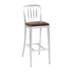 Thumbnail image #1 for G & A Commercial Seating Classic 871PS Commercial Barstool, Brushed Aluminum, Slat Back, Upholstered Padded Seat, Footrest