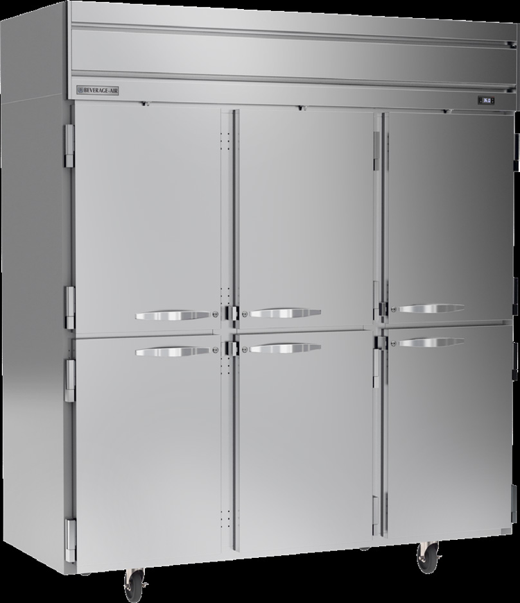 Product image #5 for Beverage-Air Horizon Series Three-Section Reach-In Refrigerator, 71.52 Cu. Ft., Half Solid Hinged Doors, Top-Mounted Self-Contained Refrigeration