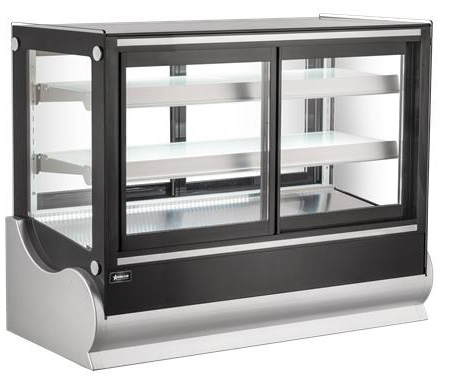 Product image #5 for Omcan 48-Inch Square Countertop Self-Service Refrigerated Display Case, 9 Cu. Ft., Black, Sliding Glass Doors