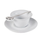 Thumbnail image #1 for CAC China Party Collection PTC-5-S 7 oz Super White Porcelain Cup, Saucer & Metal Spoon Set Case of 8