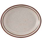 Thumbnail image #1 for Tuxton China Bahamas TBS-013 Ceramic Oval Platter, 11-1/2" x 9-1/8", Narrow Rim, American White/Eggshell with Brown Speckle 1 Dozen