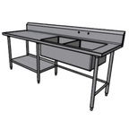 Thumbnail image #1 for Pacific Stainless Products PTD8430C8R20S Two-Compartment Sink Table, 84"W x 30"D, 16-Gauge 304 Stainless, 8" Backsplash, Undershelf