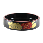 Thumbnail image #1 for Thunder Group PLSPT0802 Round Sushi Party Tray, Black ABS Plastic, Flower Pattern, Red Trim, 8-1/2" x 2-3/16" Case of 18