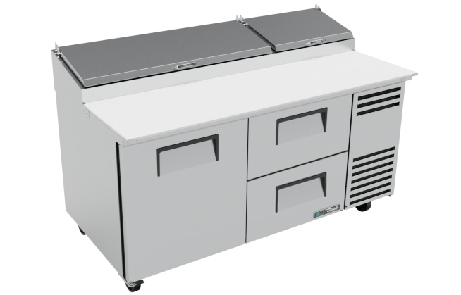 Product image #11 for True 67 3/8-Inch 2-Section Pizza Prep Table with 1 Door, 2 Drawers and Alternate Top