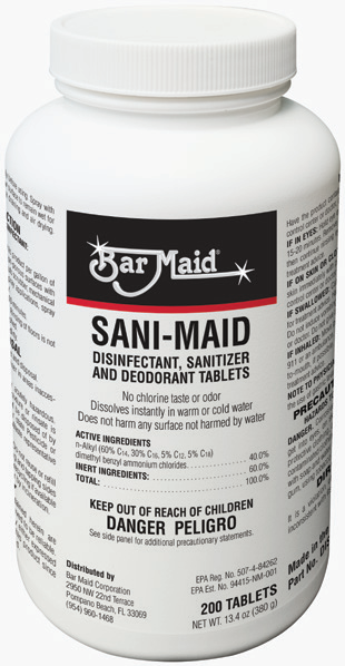 Product image #3 for Bar Maid Quaternary Sanitizer/Disinfectant Tablets, 4 x 200-Tablet Bottles