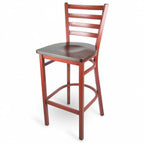 Thumbnail image #2 for JustChair Manufacturing WL20130-SS Ladder-Back Bar Stool with Solid Wood Seat and Wood-Look Steel Frame