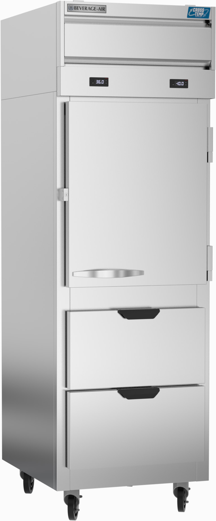 Product image #5 for Beverage-Air Cross Temp 1-Section Reach-In Convertible Refrigerator/Freezer with 1 Solid Door, 2 Drawers, and 2 Shelves