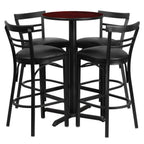 Thumbnail image #1 for Flash Furniture HDBF1034-GG Round Table and Bar Stool Set, 24-Inch Mahogany Table with Four Black Vinyl Ladder-Back Stools