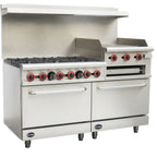 Thumbnail image #1 for SABA GR60-GS24 60" Gas Restaurant Range with 6 Open Burners, 24" Griddle/Broiler, 2 Standard Ovens and Thermostatic Controls