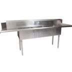 Thumbnail image #1 for Klinger's Trading SDT31820DR14 Soiled Dish Table, Right-to-Left, 72"L x 30-3/8"W x 44"H, 18-Gauge 304 Stainless Steel, 3 Bowls