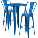 Thumbnail image #1 for Flash Furniture CH-51090BH-2-30CAFE-BL-GG Round 30-Inch Bar-Height Table Set with Two Blue Metal Bar Stools
