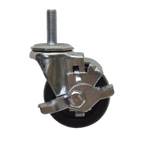 Thumbnail image #1 for Component Hardware CLT3-3BBN Threaded Stem Swivel Caster with Side Brake, 3-Inch Diameter, Black Polyolefin Wheel