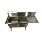 Thumbnail image #2 for SunFab SFS2-181814-R18 2-Compartment Stainless Steel Sink, 18" x 18" Bowls, 14" Deep, Right-Hand Drainboard