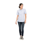 Thumbnail image #1 for Chef Works Havana SHC01W-BLU-2XL Women's Short-Sleeve Chef Shirt, Snap Front, Blue Poly/Cotton, 2XL