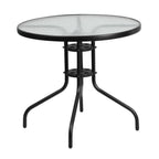 Thumbnail image #1 for Flash Furniture TLH-070-2-GG Round Outdoor Patio Table, 31-1/2-Inch, 5mm Tempered Glass Top, Black Powder-Coated Metal Base
