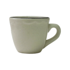 Thumbnail image #1 for International Tableware Sydney SY-1 Tall Ceramic Coffee Cup, 7-1/2 oz, Scalloped Edge, American White with Black Band Case of 3 Dozen