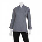Thumbnail image #1 for Chef Works Lansing BCWMC007-GRY-M Women's Gray Long-Sleeve Chef Coat, Medium, 65/35 Poly/Cotton Twill, Cool Vent Panels