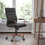 Thumbnail image #2 for Flash Furniture Whitney GO-2286H-BK-RSGLD-GG High-Back Bonded Leather Executive Swivel Office Chair with Padded Arms and Casters
