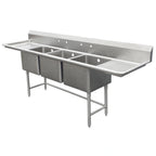 Thumbnail image #1 for IMC/Teddy SCS-34-2020-24RL 3-Compartment Scullery Sink, 113"W x 24"D x 44"H, 20" x 20" x 14" Compartments, Left & Right Drainboards