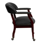 Thumbnail image #2 for Flash Furniture B-Z100-LF-0005-BK-LEA-GG Top Grain Leather Conference Chair, Open Back, Upholstered Arms, Casters, Black