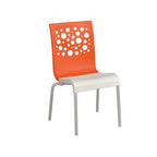 Thumbnail image #1 for Grosfillex Tempo UT835019 Stacking Side Chair, Orange Resin Back with Circles Cutout, White Resin Seat, Tubular Steel Base Case of 4
