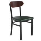 Thumbnail image #1 for Flash Furniture Wright XU-DG6V5GNV-WAL-GG Dining Chair, Green Vinyl Seat, Wooden Boomerang Back, Black Steel Frame, Walnut Finish