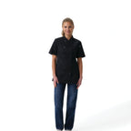 Thumbnail image #1 for Chef Works CBN03W-BLK-L Women's Short-Sleeve Chef Coat, Black Poly/Cotton, Large, Double-Breasted