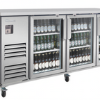 Thumbnail image #1 for Blue Air FSE LLC BLBB90-4SG-HC 90-Inch Three-Section Back Bar Cooler with 3 Glass Swing Doors and Stainless Steel Exterior