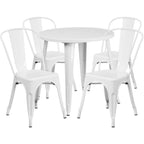 Thumbnail image #1 for Flash Furniture CH-51090TH-4-18CAFE-WH-GG Round 30" Table and 4 White Metal Chairs Set, 29-1/2"H