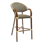 Thumbnail image #1 for G & A Commercial Seating Capri 915 Indoor/Outdoor Stacking Barstool with Arms, Woven Nylon Seat & Back, Mahogany-Finish Aluminum Frame
