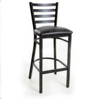 Thumbnail image #1 for JustChair Manufacturing M20130-BLK-PS Armless Ladder-Back Bar Stool with Upholstered Seat and Black Powder-Coated Steel Frame