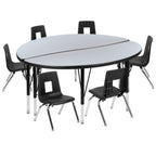 Thumbnail image #1 for Flash Furniture Emmy XU-GRP-14CH-A48-HCIRC-GY-T-P-GG Round Laminate Activity Table and 6 Stack Chair Set, 48", Adjustable Height, Gray/Black