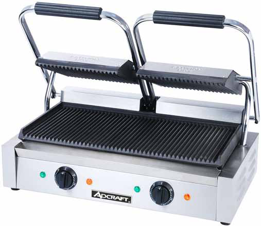 Product image #2 for Adcraft SG-813 Double Countertop Electric Sandwich Grill with Grooved Cast Iron Plates