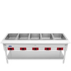Thumbnail image #1 for Atosa CookRite EHS-OW-5 Electric 5-Pan Steam Table, Stainless Steel, Open Cabinet Base, 72-1/2"W