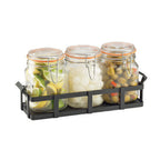 Thumbnail image #1 for Cal-Mil 3336-13 3-Jar Condiment Display with 34 oz Glass Jars, Gasket Clamp Lids, Black Metal Frame