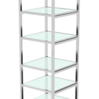 Thumbnail image #1 for Eastern Tabletop Q-Bik ST1810GMB 3-Tier Mobile Buffet Display, Stainless Steel, Removable Glass Shelves, 19-3/4"W x 19-3/4"D x 47-1/4"H