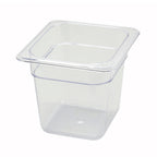 Thumbnail image #1 for Winco Poly-Ware SP7606 Clear Polycarbonate 1/6 Size Food Pan, 6-3/4" x 6-1/4", 5-1/2" Deep Case of 24