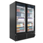 Thumbnail image #1 for Imbera VRD43 2-Section Glass Door Merchandiser, Hinged Doors, Black, Bottom-Mounted Self-Contained Refrigeration