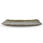 Thumbnail image #2 for Korin Inc Oribe PLL-200107 Rectangular China Plate, 13-3/4"L x 7-1/2"W x 1"H, Mottled Moss Green Glaze, Unfinished Edges