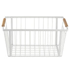 Thumbnail image #1 for TableCraft Products 11786 White Powder-Coated Steel Storage Basket with Wooden Handles, 13-1/2"W x 9"D x 6-5/8"H Case of 6