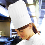 Thumbnail image #1 for Chef Works PLEA-WHT-9 Chef Hat, 9 in Height, European Style, Oval Top Pleat, Adjustable, White Poly/Viscose