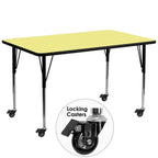 Thumbnail image #1 for Flash Furniture XU-A3072-REC-YEL-T-A-CAS-GG Adjustable-Height Rectangular Activity Table, 72"W x 30"D, Yellow Laminate Top